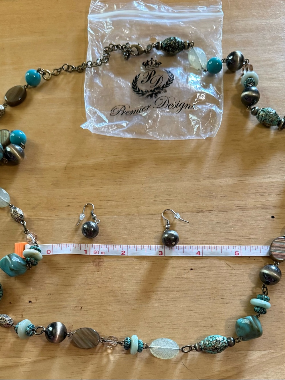 Premier Turquoise and Silver-Tone Beaded 38” Necklace with Matching Earrings